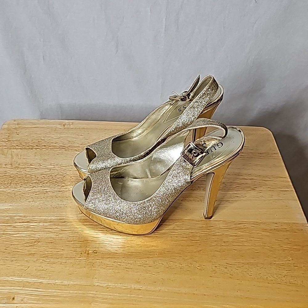 Guess Platform Heels Slingbacks Silver Size 8.5